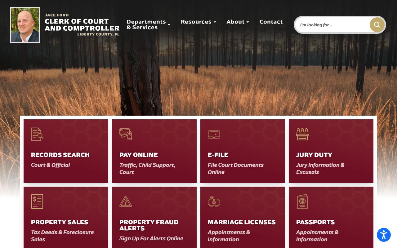 Liberty County Clerk of Court homepage for court records after a jail arrest