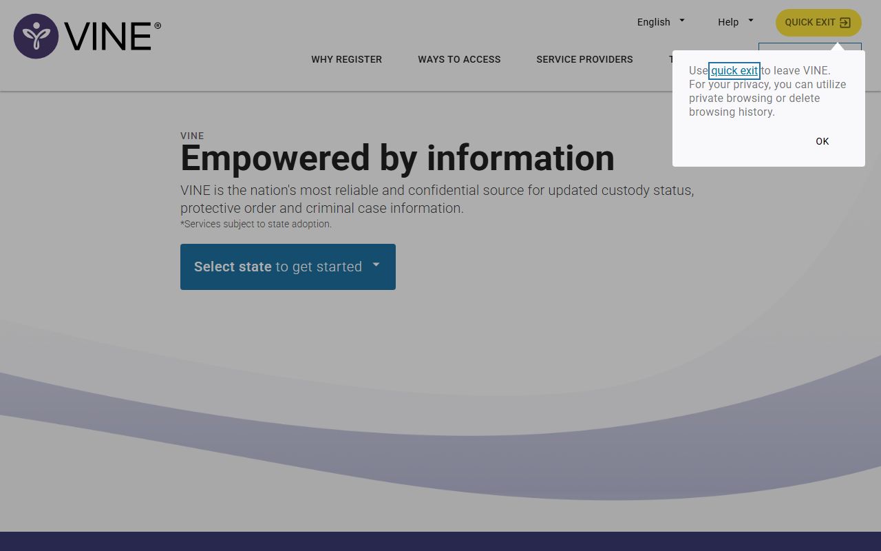 VINELink custody notification portal for Liberty County inmate status alerts